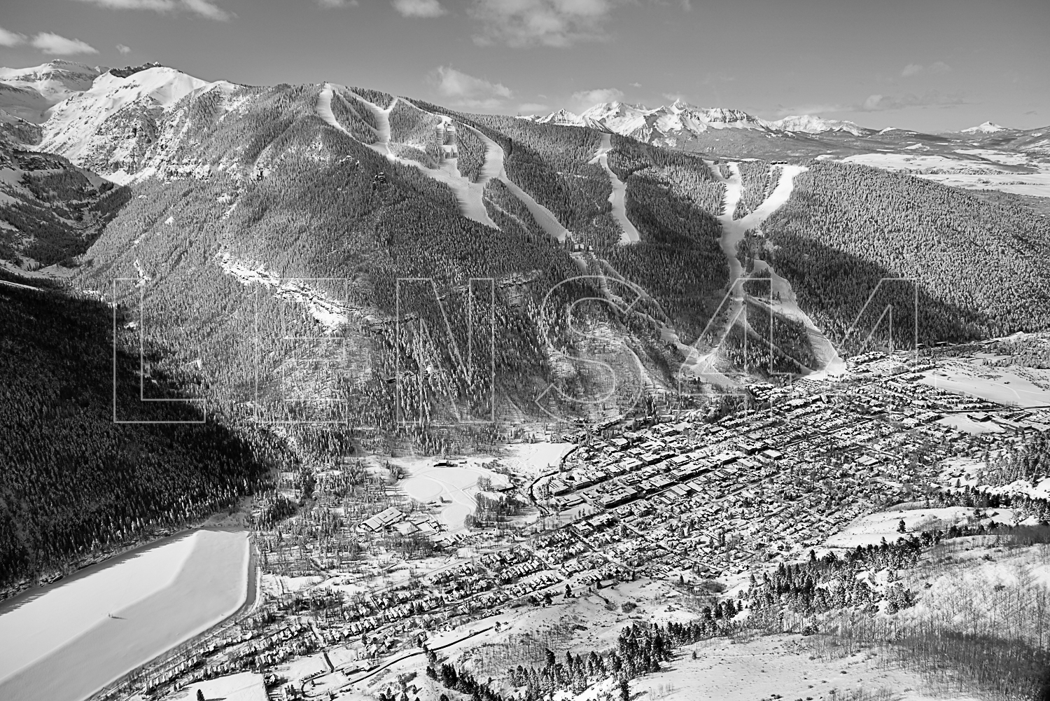 Telluride, Colorado as seen from a small wing airplane